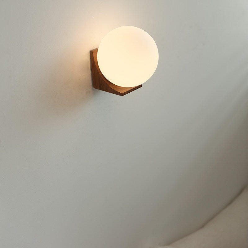 Customer photo review of Glass Orb Wall Light with Wood Base, Wall Sconce, 13.5 cm