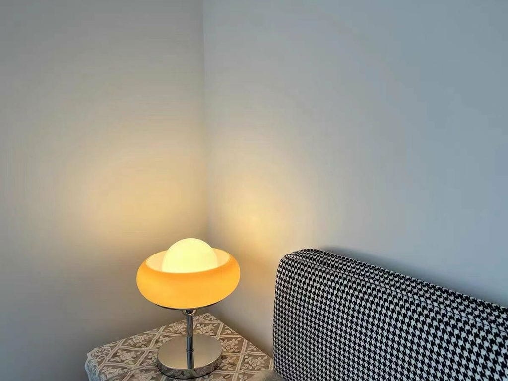 Customer photo review of Chrome and Amber Glass Table Lamp, White Globe, 37 cm High