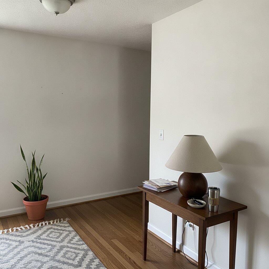 Customer photo review of Ceramic Table Lamp, Walnut Wood-Grain Base, Linen Shade, Plug In