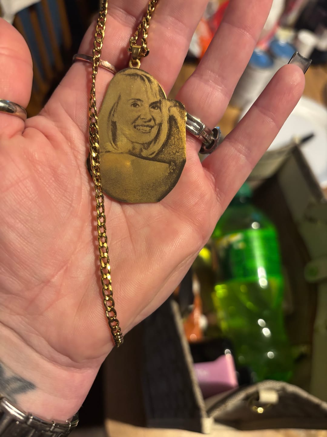 Customer photo review of Custom Photo Engraved Pendant Necklace