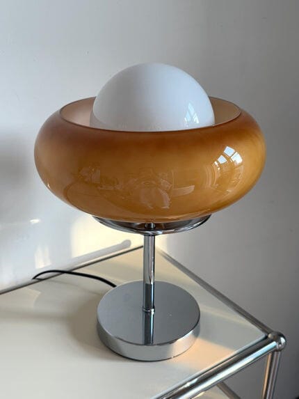 Customer photo review of Chrome and Amber Glass Table Lamp, White Globe, 37 cm High