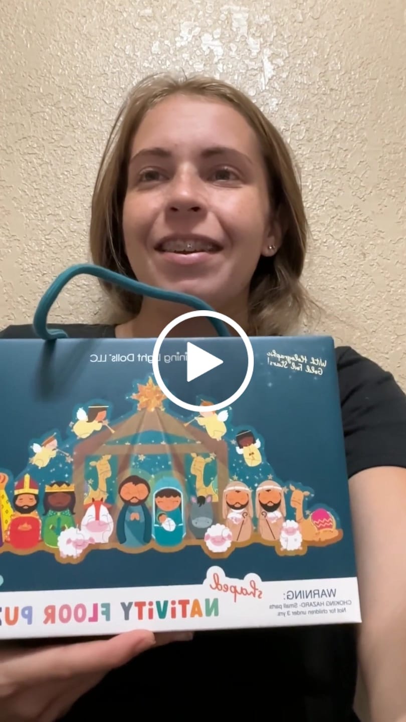 Customer video review of Christmas Nativity Shaped Floor Puzzle with Sparkle Accents