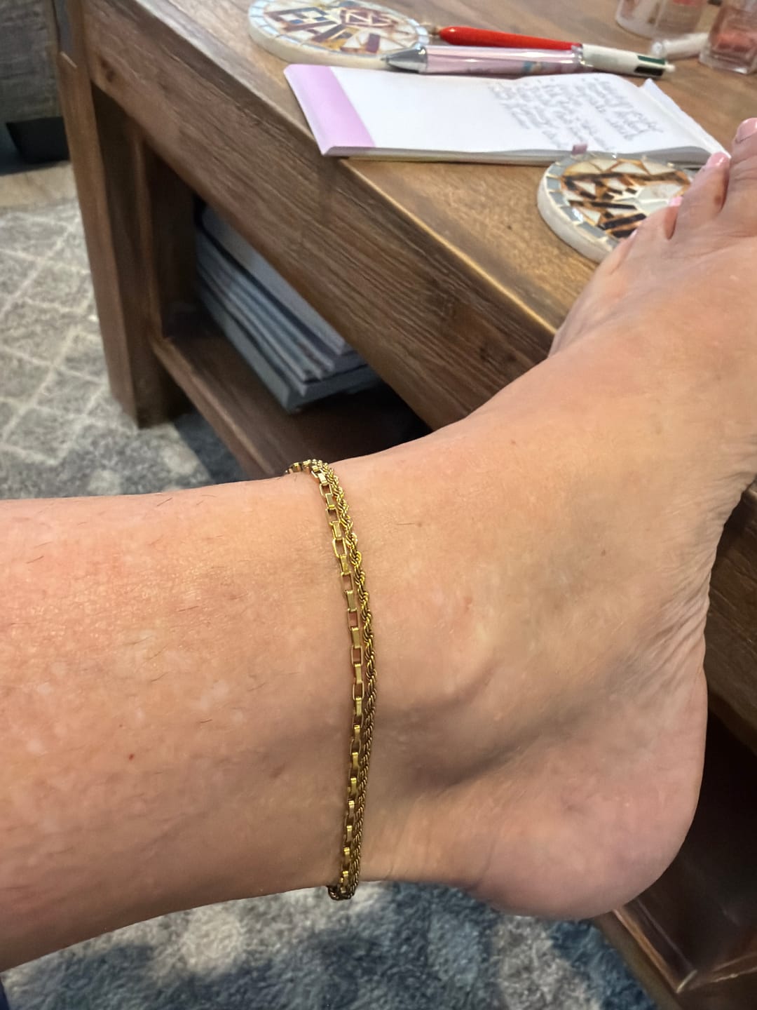 Customer photo review of Nora Layered Box Chain Anklet