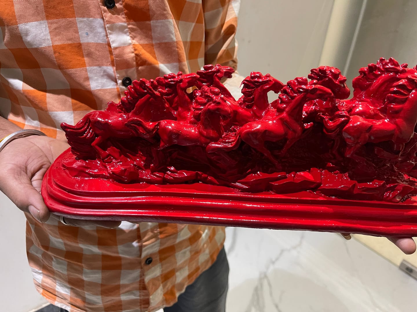 Customer photo review of Majestic Twelve Red Running Horses Resin Sculpture Vastu Remedy for Power, Rapid Progress and Business Growth for Office, Leadership Spaces and Living Room Decor | 39 x 14 cm | 1.6 kg