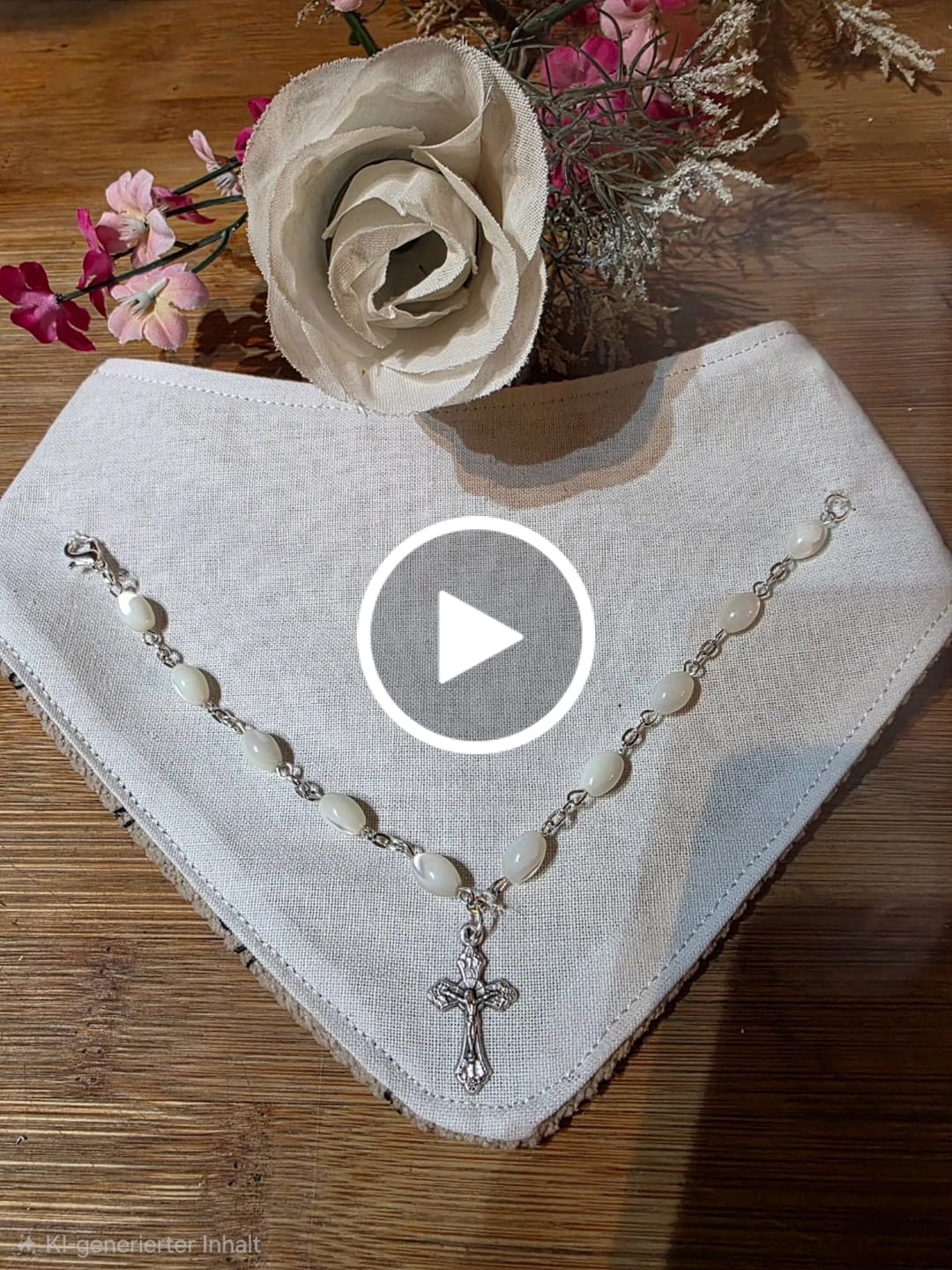 Customer video review of Armband mit Perlmutt Perlen & Kreuz | Perlenarmband Unisex, Geschenk Taufe, Kommunion