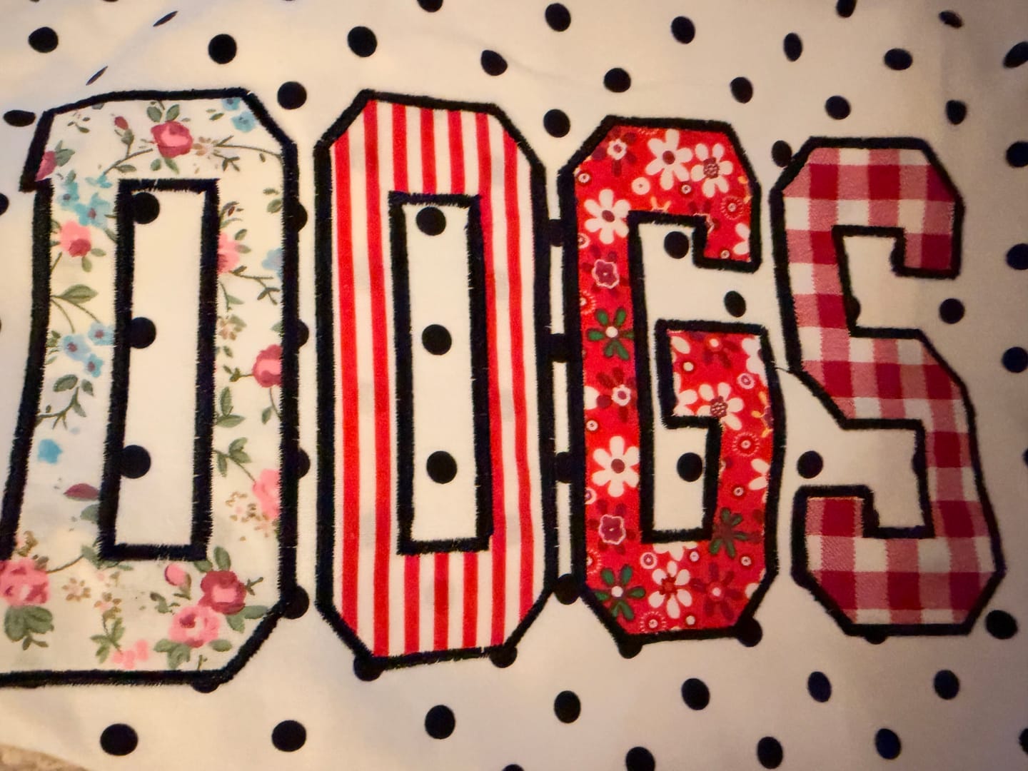 Customer photo review of Custom Patchwork Fabric Embroidered Polka Dot Sweatshirt Team and School Name Applique Varsity Letters | Game Day Wear