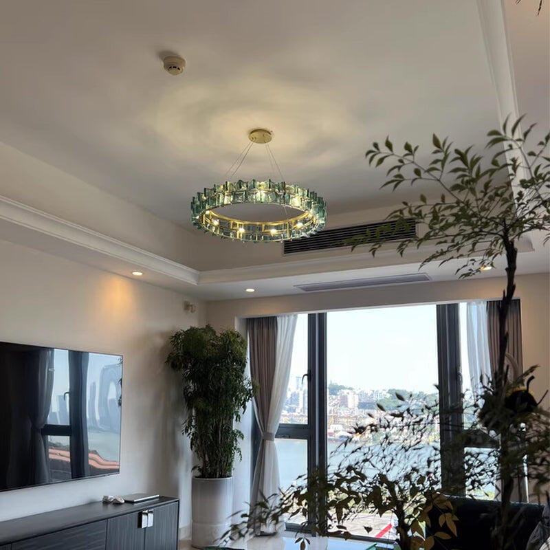 Customer photo review of Round Glass Chandelier, Handmade Shades, Gold Frame, 15 cm High