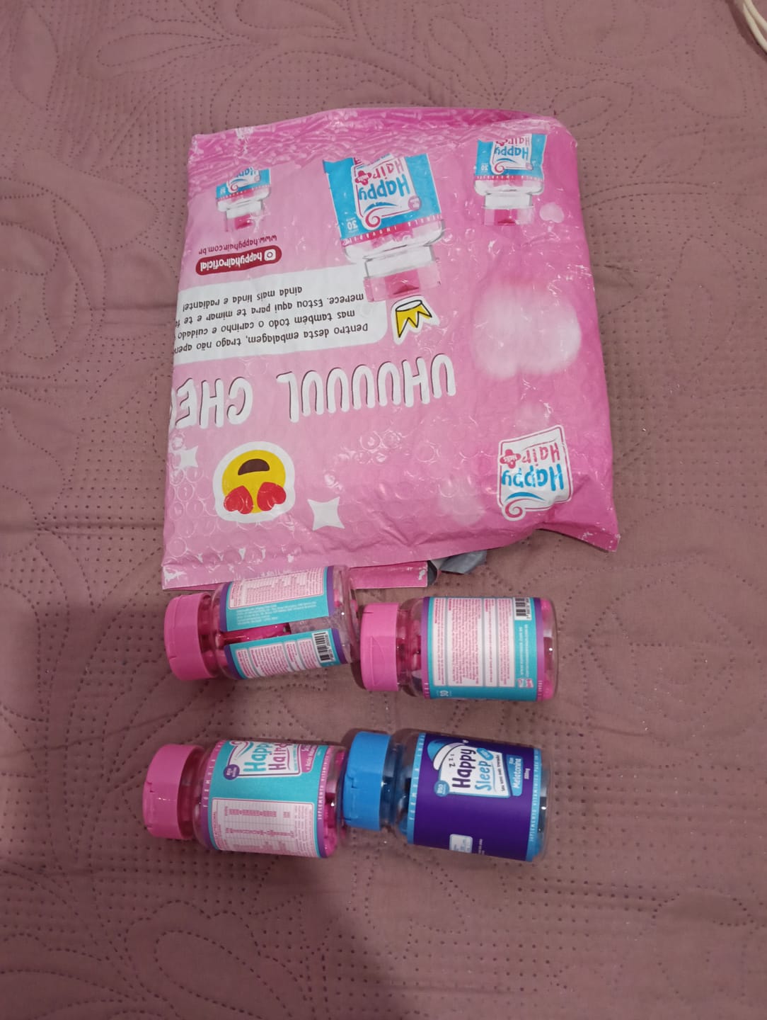 Customer photo review of Happy Hair 3 Potes + 1 Melatonina Grátis