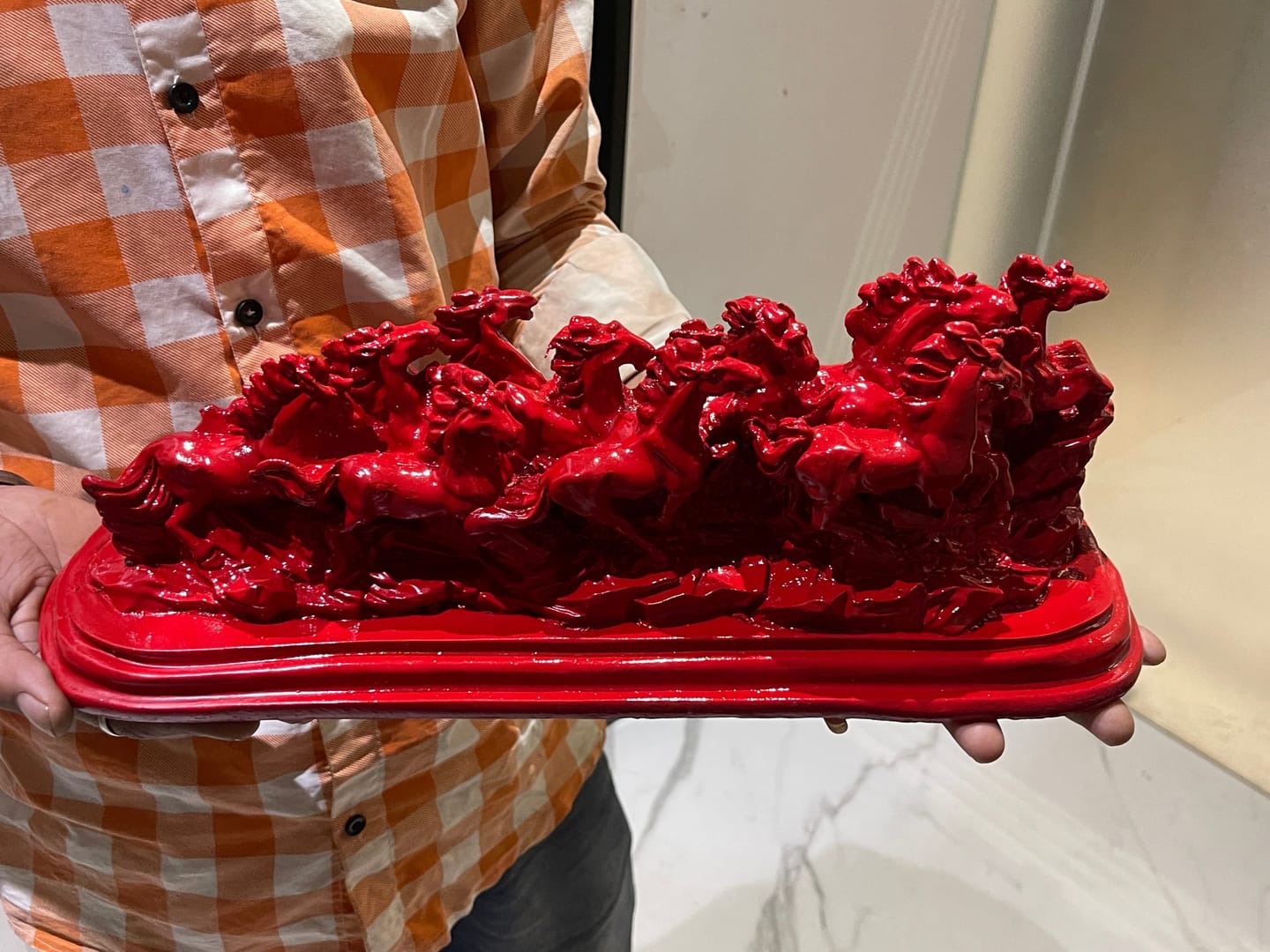 Customer photo review of Majestic Twelve Red Running Horses Resin Sculpture Vastu Remedy for Power, Rapid Progress and Business Growth for Office, Leadership Spaces and Living Room Decor | 39 x 14 cm | 1.6 kg