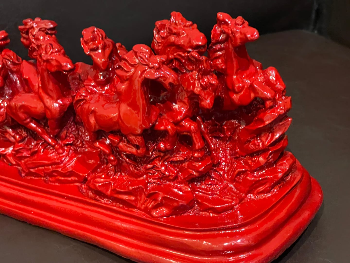Customer photo review of Majestic Twelve Red Running Horses Resin Sculpture Vastu Remedy for Power, Rapid Progress and Business Growth for Office, Leadership Spaces and Living Room Decor | 39 x 14 cm | 1.6 kg