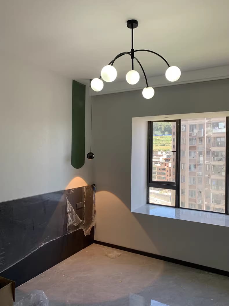 Customer photo review of Sphere and Arch Chandelier, White Glass Shades, 85 cm Wide