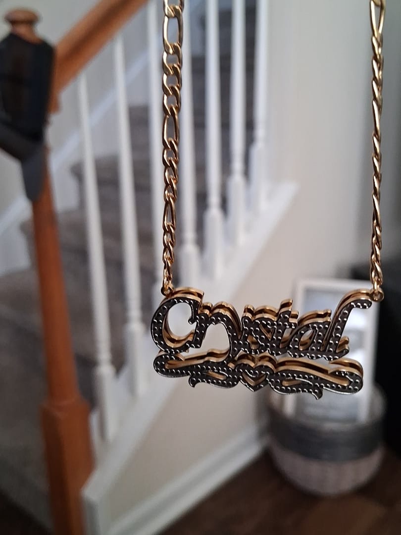 Customer photo review of Double Plated Heart Title Name Necklace w/ Figaro Chain