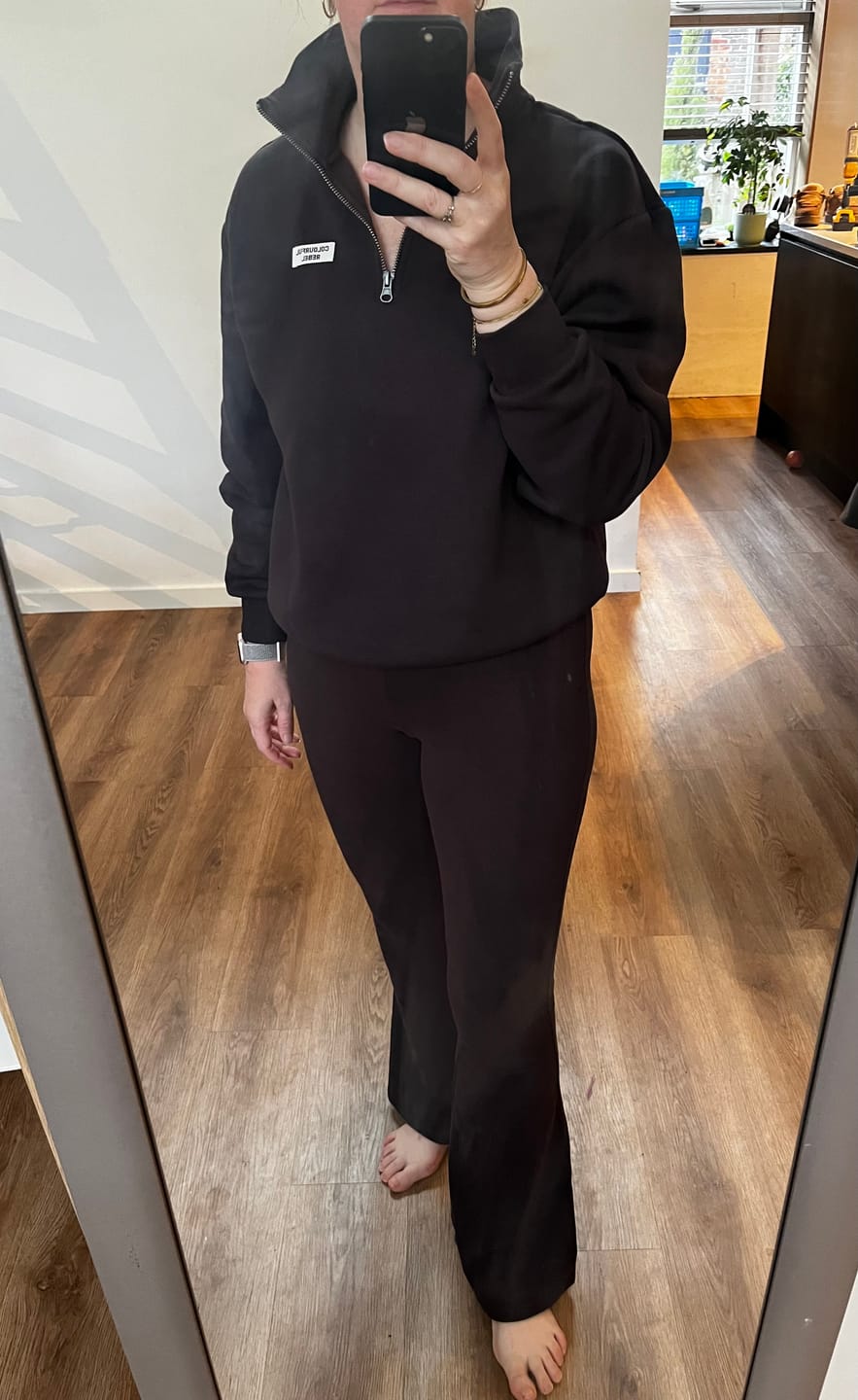 Customer photo review of Fitted Flare Pants | Darkest Brown