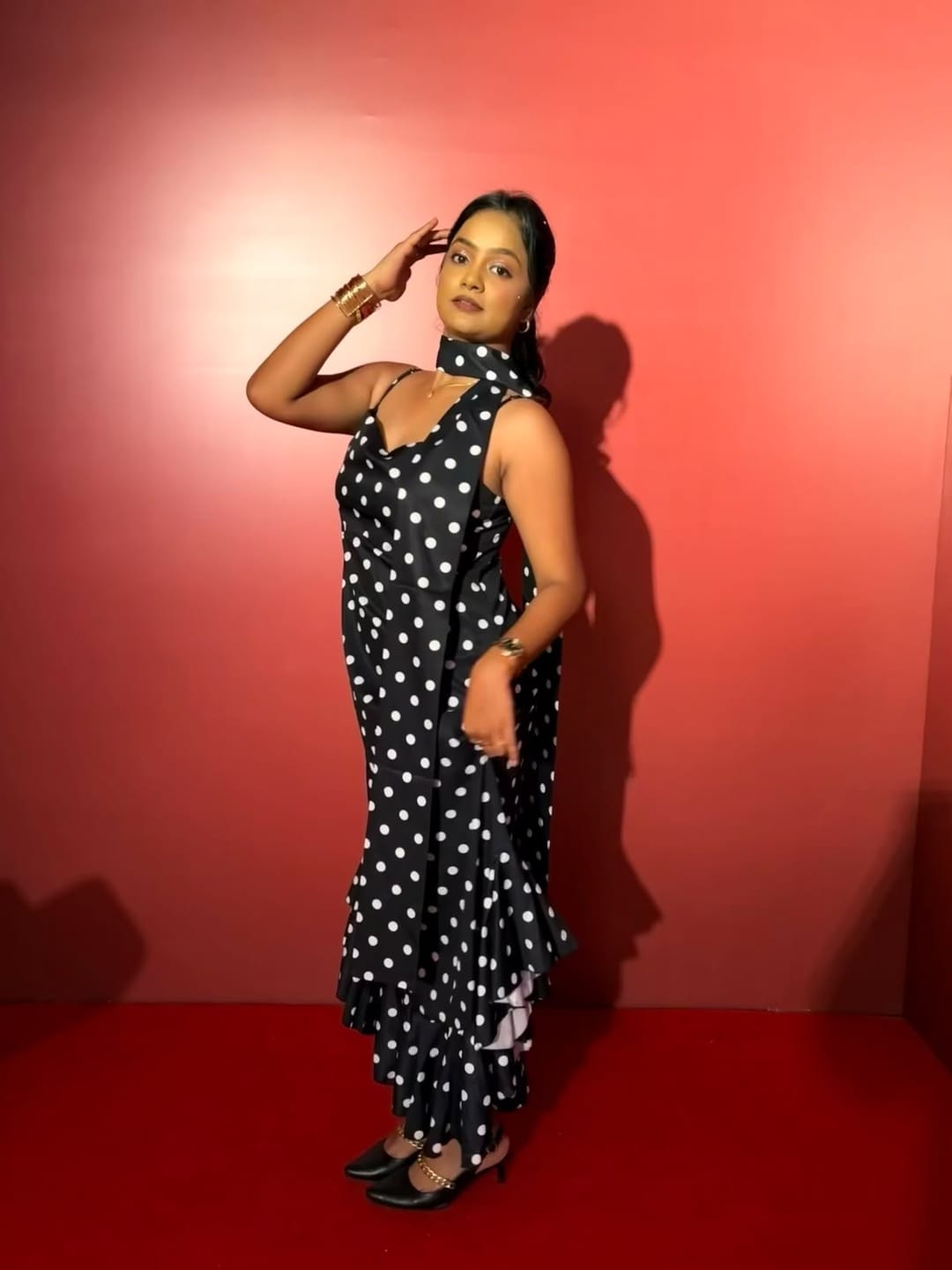 Customer photo review of Sakura Polka Maxi Dress With Scarf