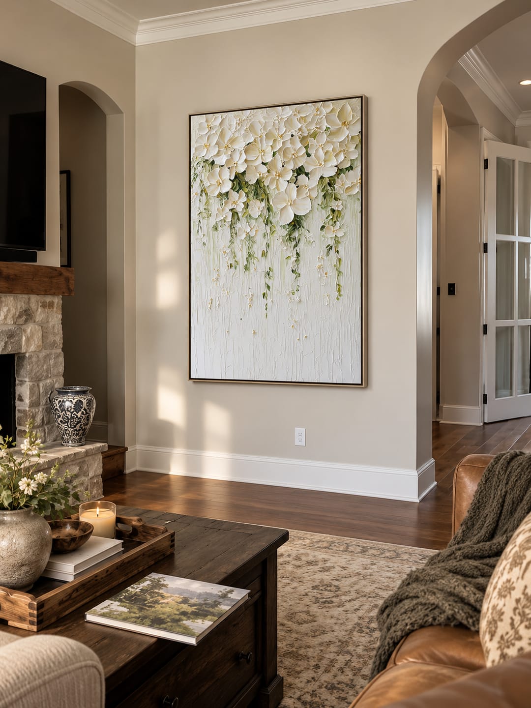 Customer photo review of "Romantic Waterfall – Textured Impasto White Floral Modern Acrylic Painting