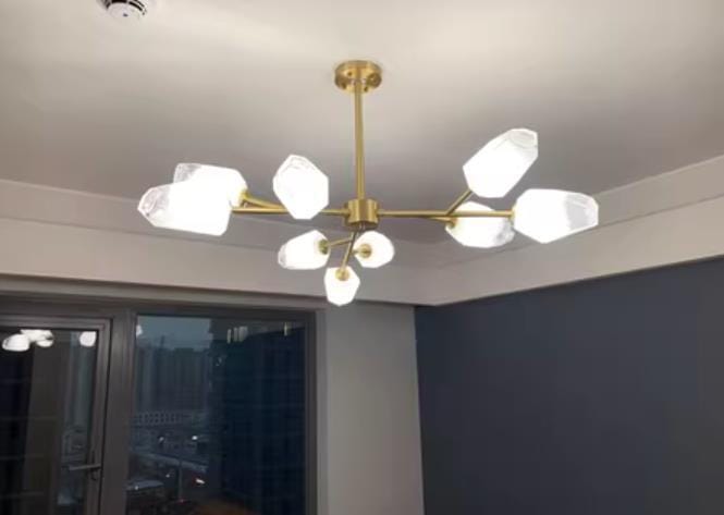 Customer photo review of Gold Iron Chandelier, White Glass Shades, Hardwired, 30 cm High