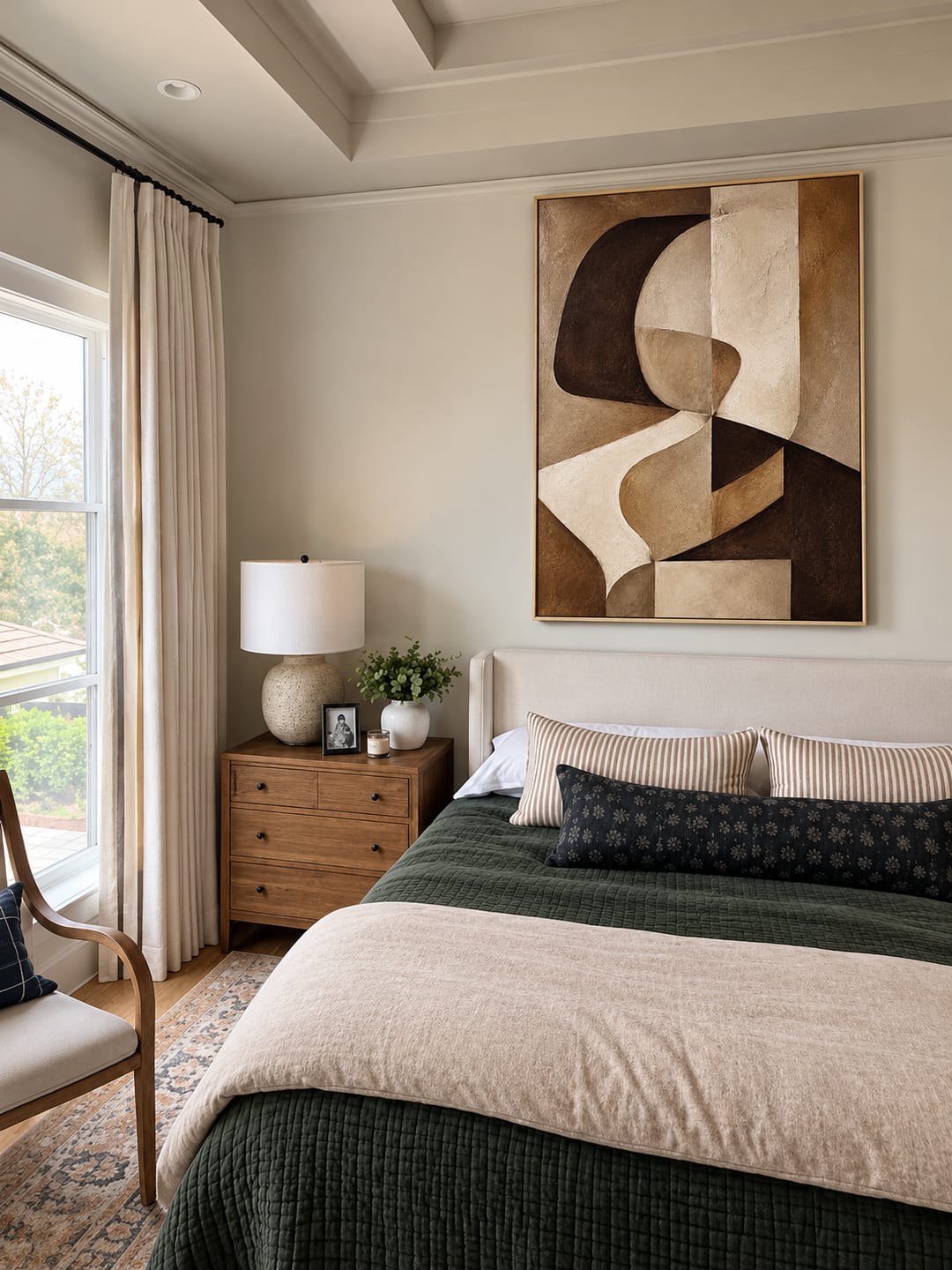 Customer photo review of "Curved Rhythm" – Cubist Earth Tone Geometric Abstract Acrylic Painting