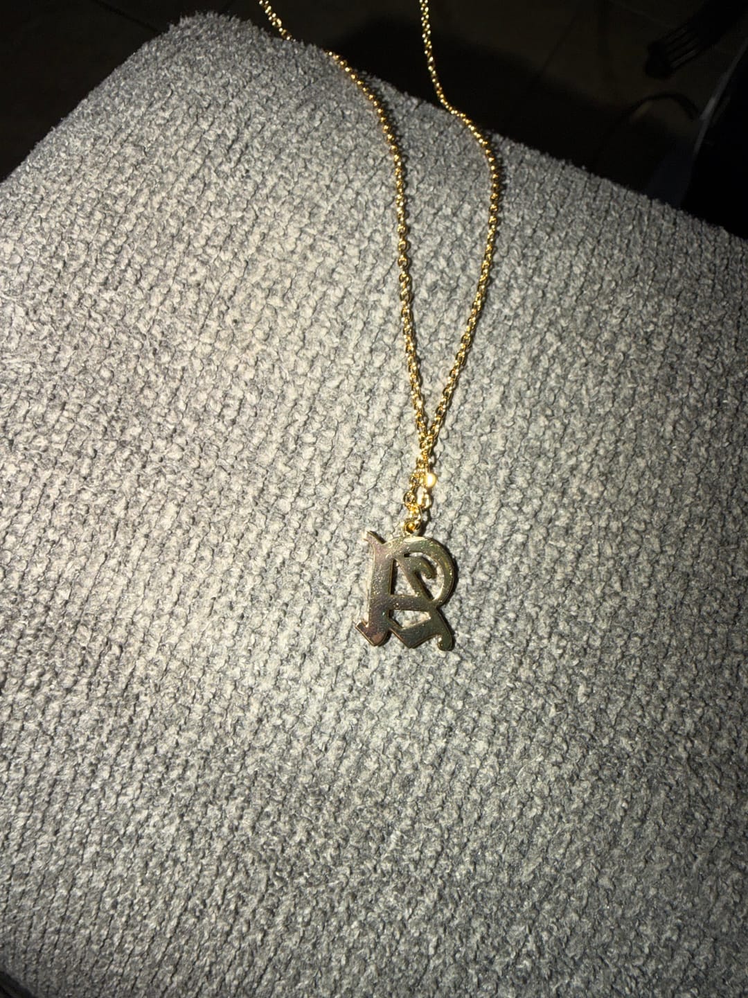 Customer photo review of Personalized Gothic Initial Single Nameplate Necklace