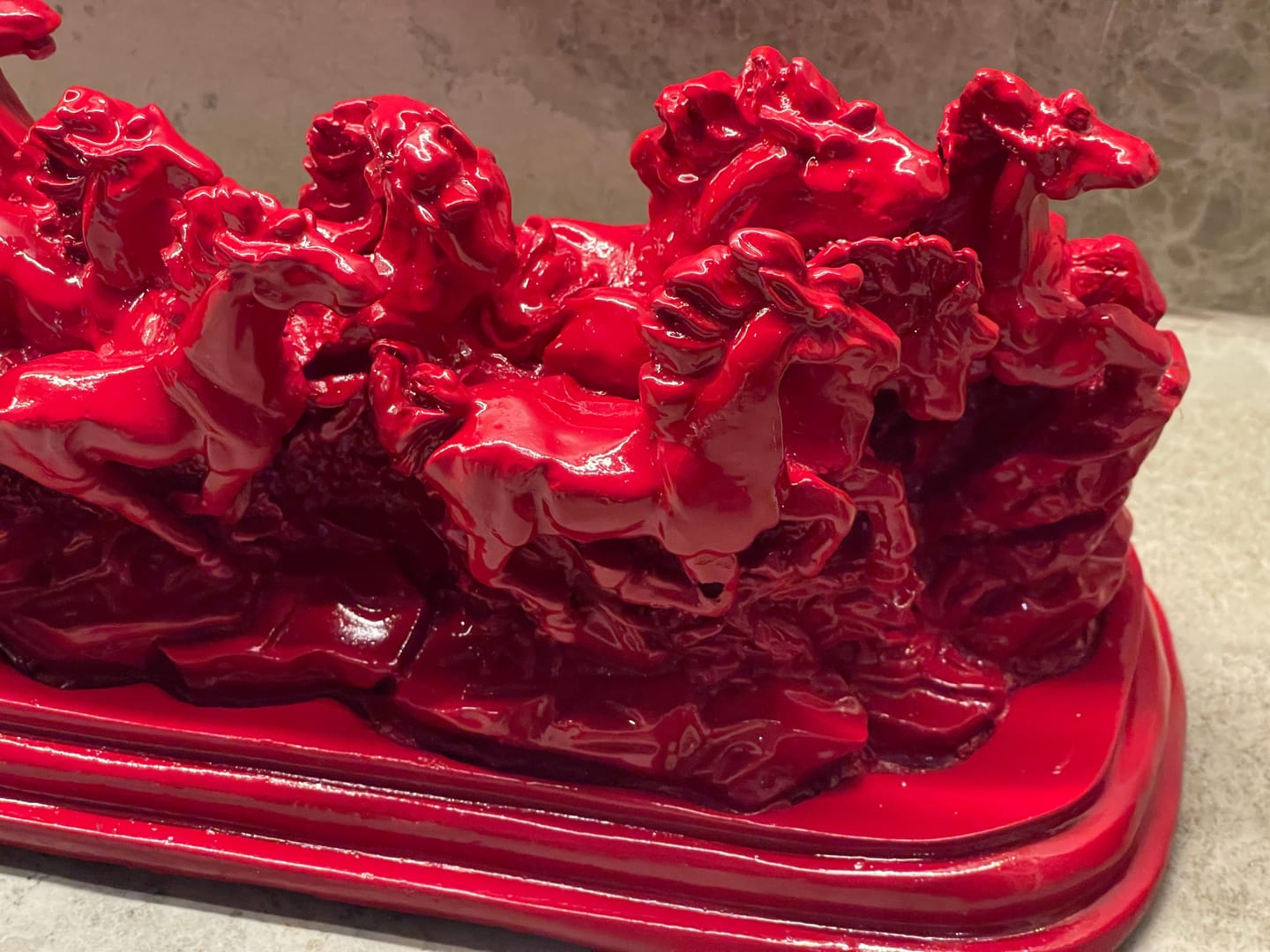 Customer photo review of Majestic Twelve Red Running Horses Resin Sculpture Vastu Remedy for Power, Rapid Progress and Business Growth for Office, Leadership Spaces and Living Room Decor | 39 x 14 cm | 1.6 kg