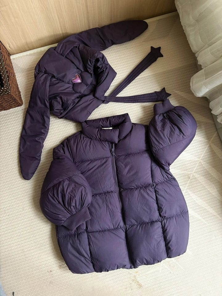 Customer photo review of Dave&Bella Toddler Girls Winter Cute Rabbit-ear Outdoor Waterproof Cozy Down Coats