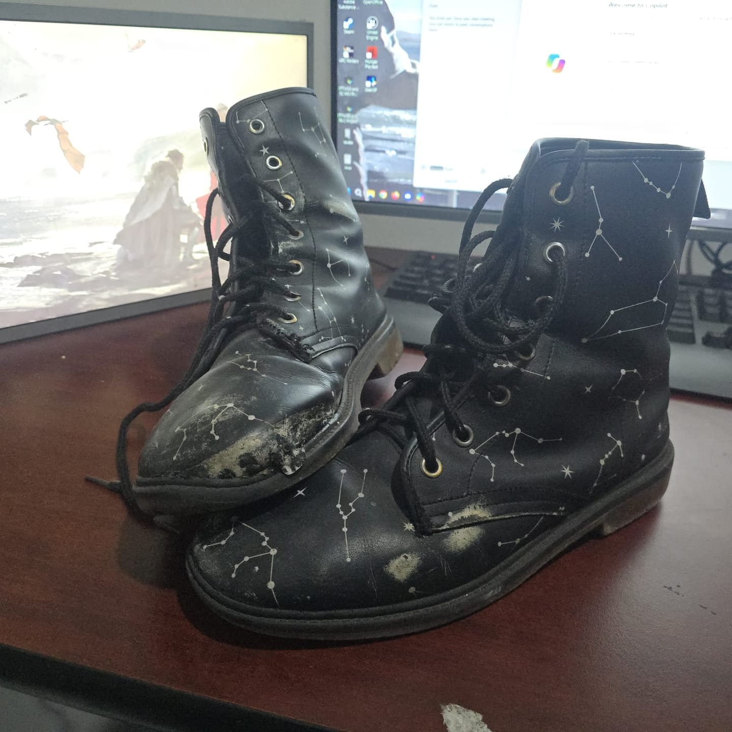 Customer photo review of Constellations Black Vegan Leather Combat Boots