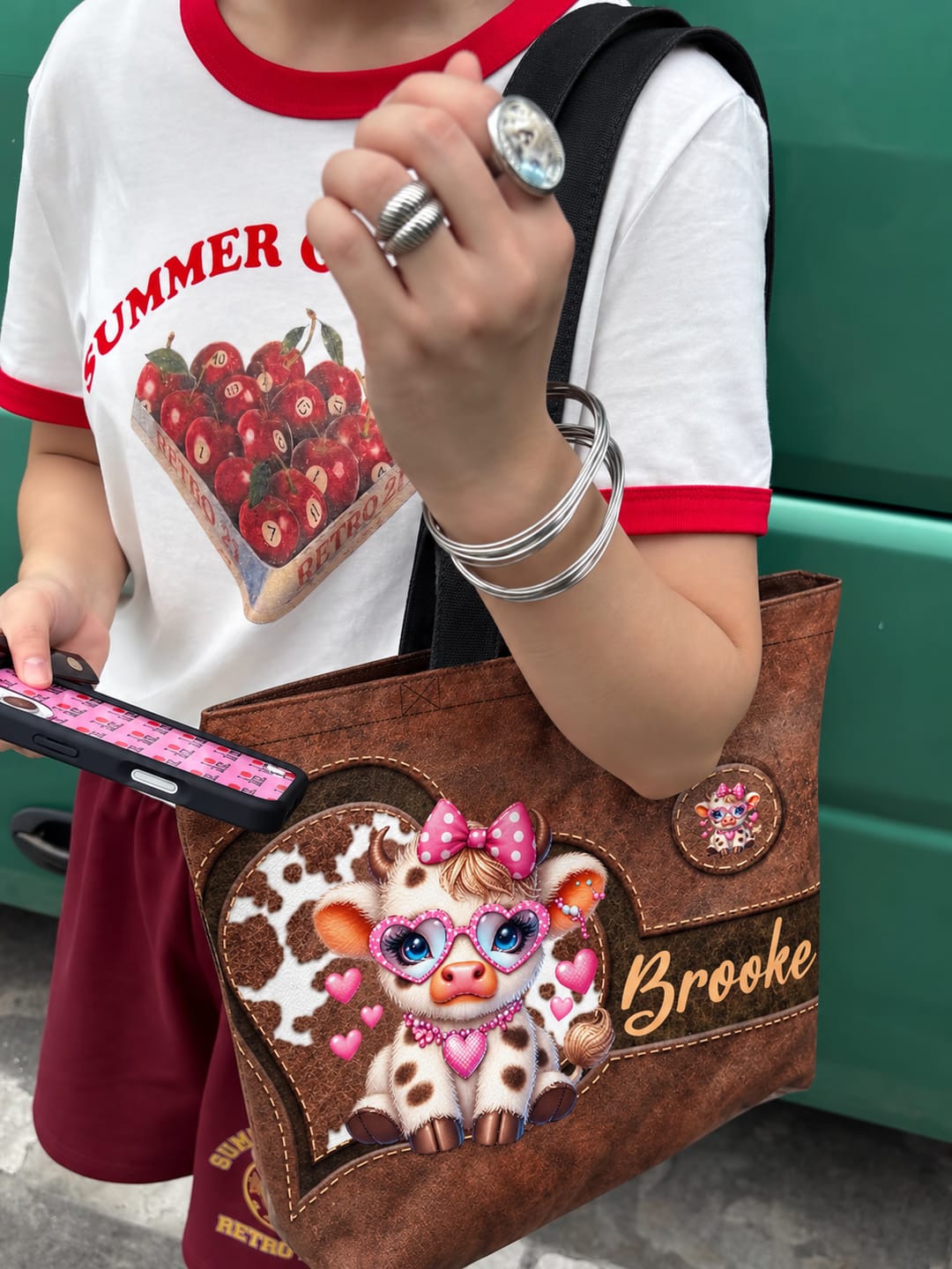 Customer photo review of Personalized Cute Cartoon Highland Cow Large Capacity Tote Bag with Name Birthday Gift for Highland Cow Lovers Friends