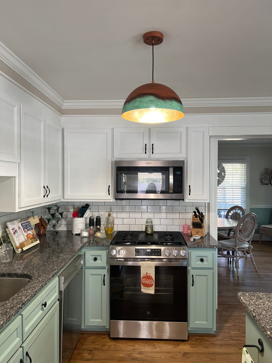 Customer photo review of Oversized Industrial Copper Patina Metal Dome Pendant Light