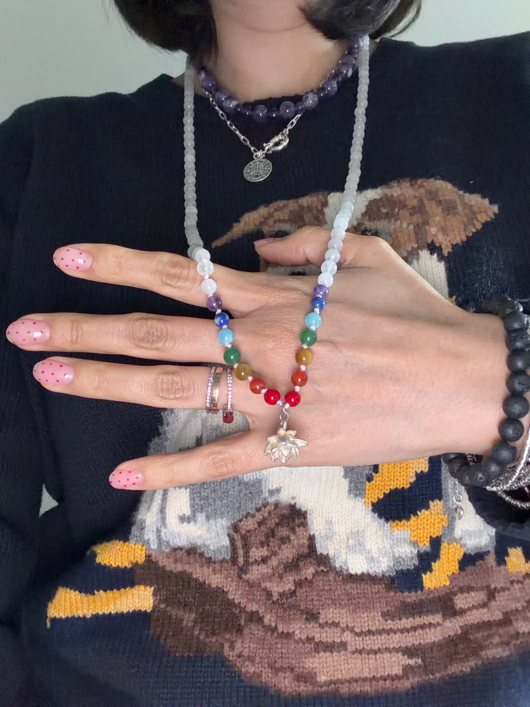 Customer photo review of Collar Aura Japa Mala Cuarzo Rosa