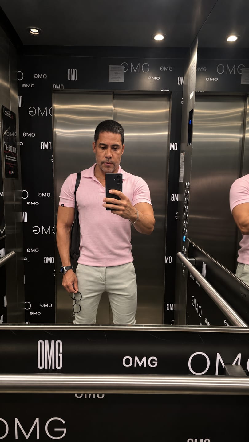 Customer photo review of Camisa Polo Italiana Tricot Rosa Claro