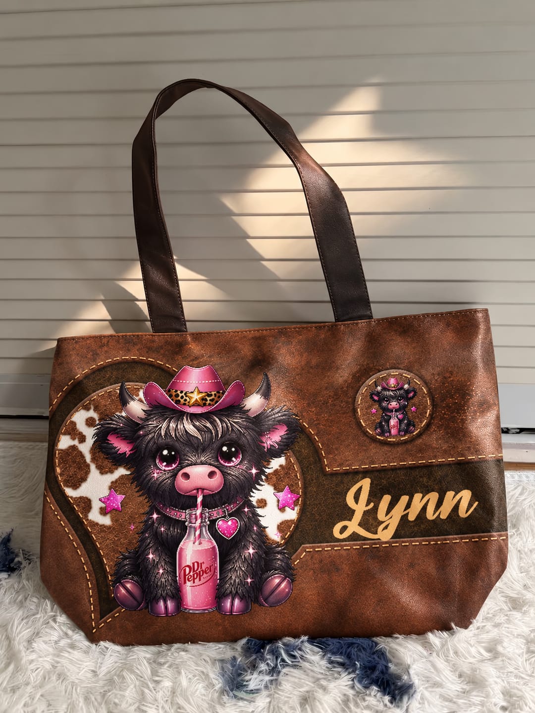 Customer photo review of Personalized Cute Cartoon Highland Cow Large Capacity Tote Bag with Name Birthday Gift for Highland Cow Lovers Friends
