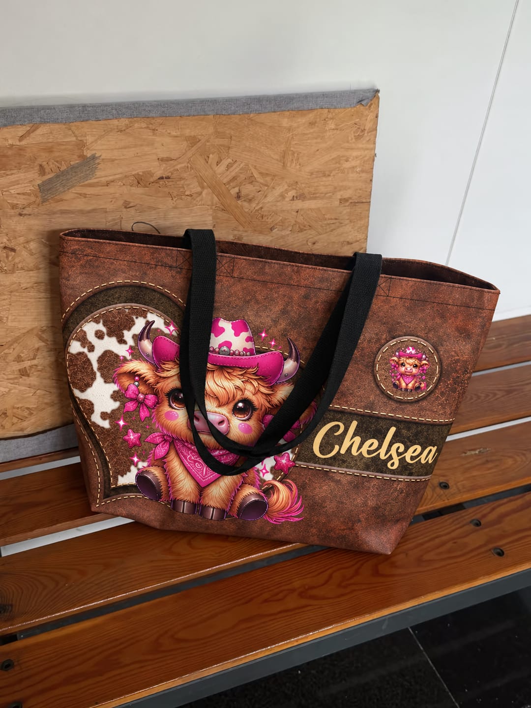 Customer photo review of Personalized Cute Cartoon Highland Cow Large Capacity Tote Bag with Name Birthday Gift for Highland Cow Lovers Friends