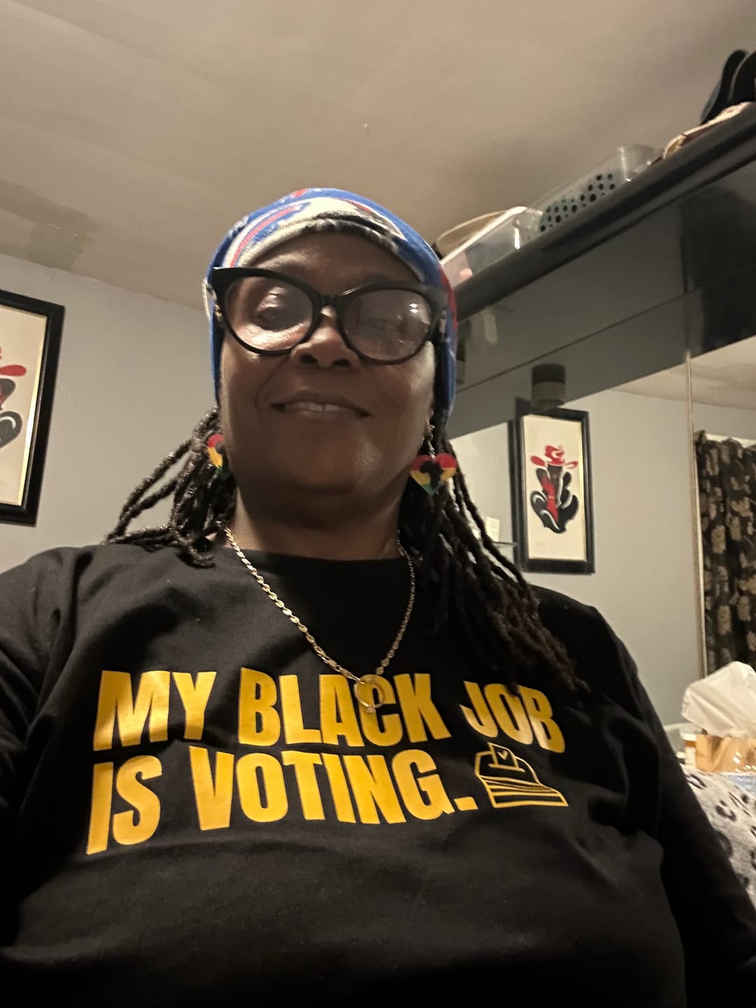 Customer photo review of My Black Job is Voting Unisex Tee (D9 Edition)