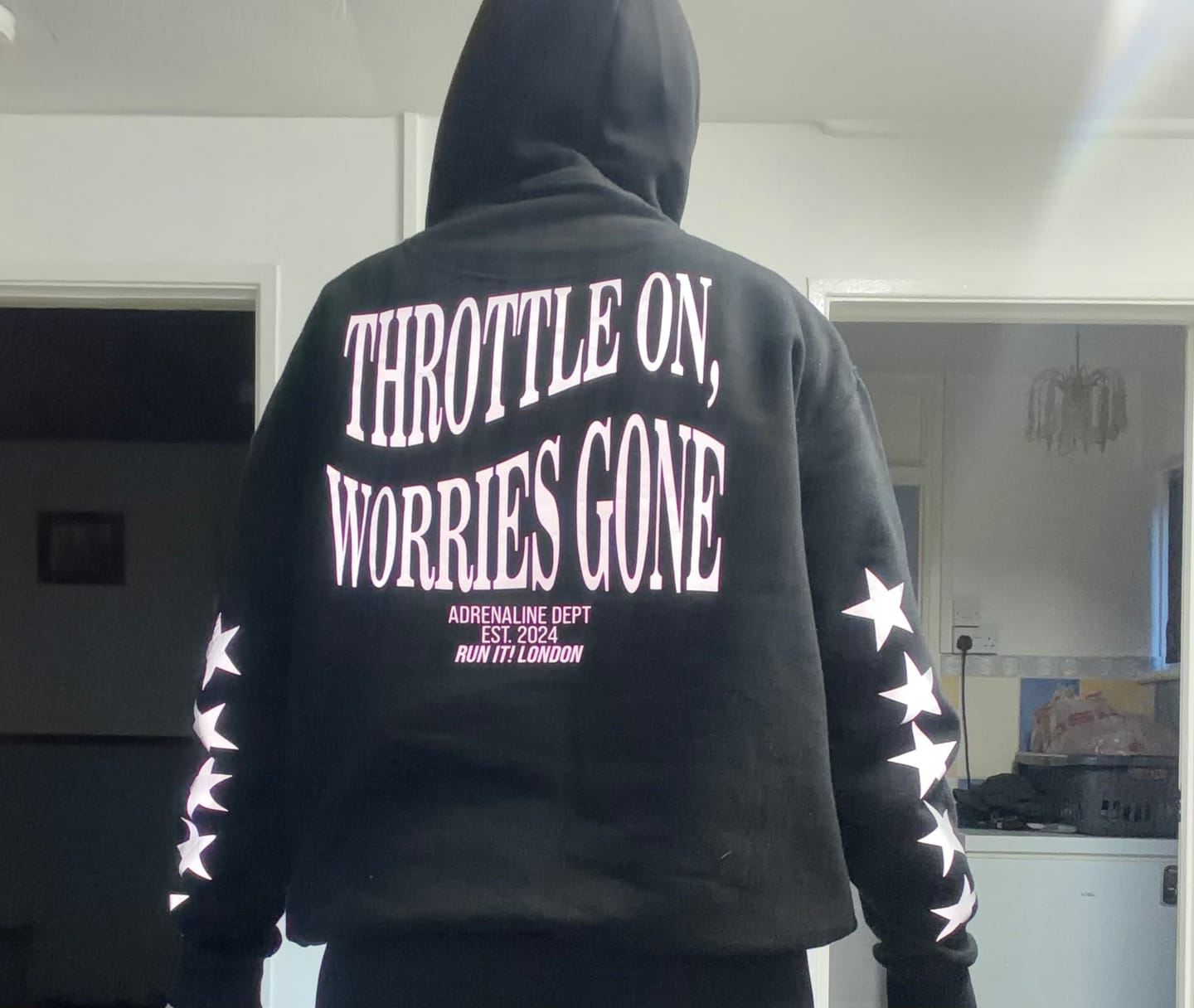 Customer photo review of THROTTLE ON, WORRIES GONE Hoodie