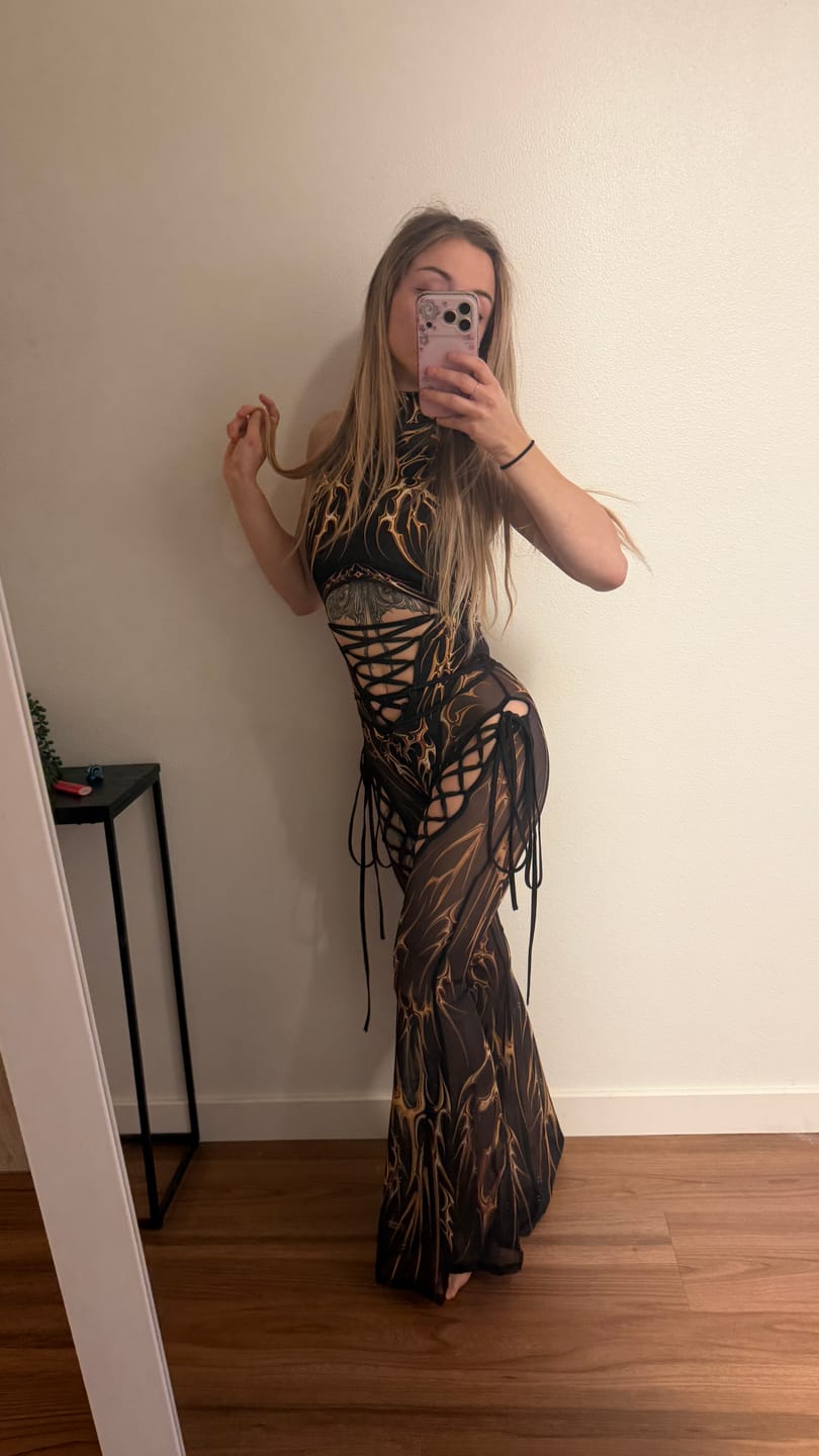 Customer photo review of Black Gold Ribbon Cut Out Jumpsuit
