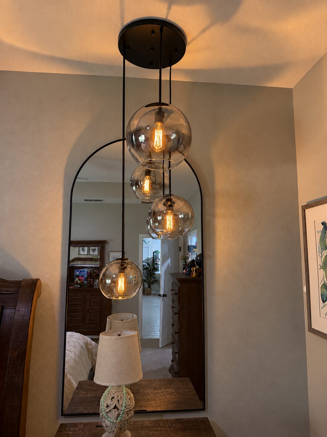 Customer photo review of Contemporary Polished Gradual Glass Globe 3-Light Pendant