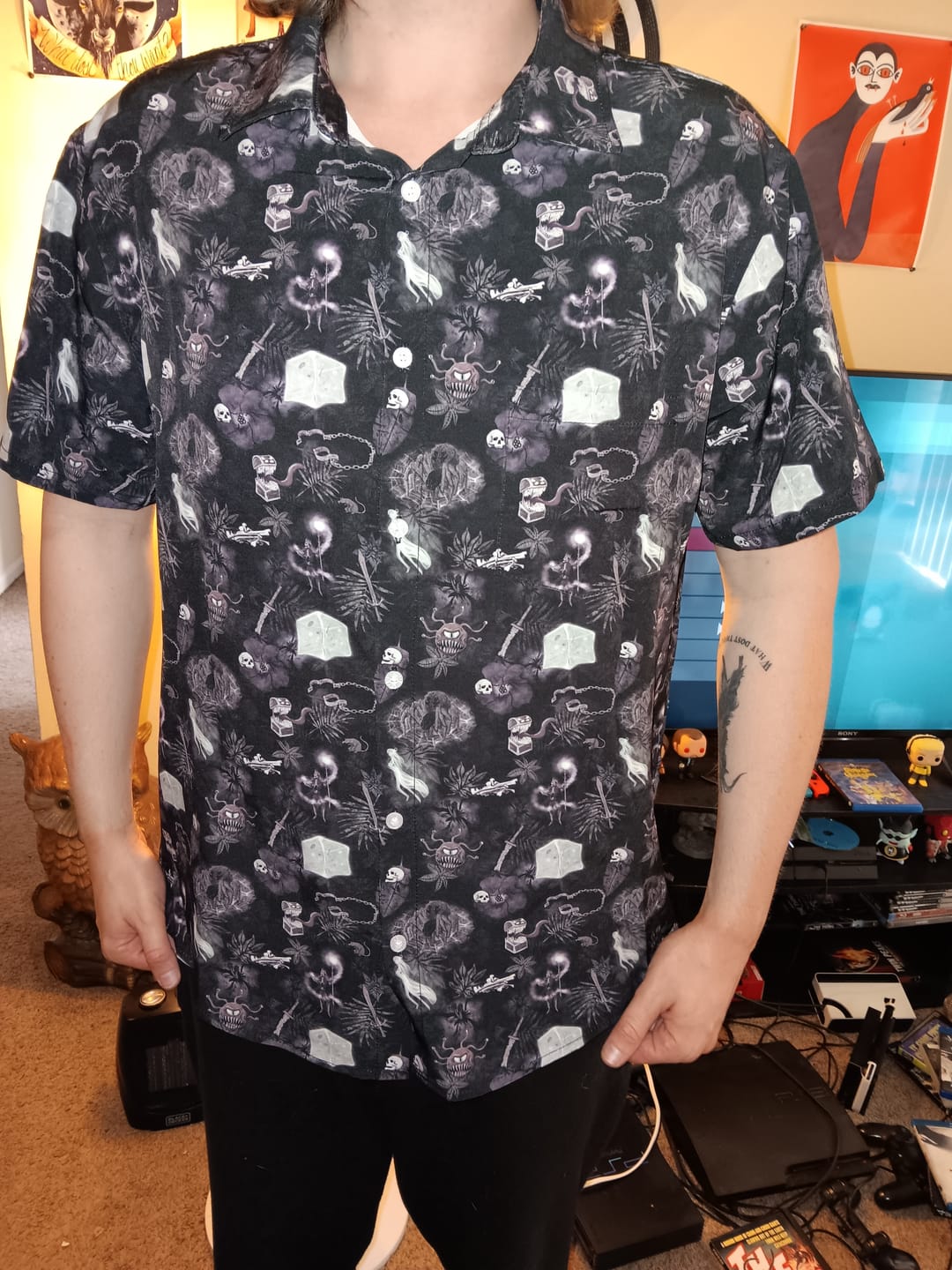 Customer photo review of Dnd Dungeon Monsters Midnight Button Up Shirt