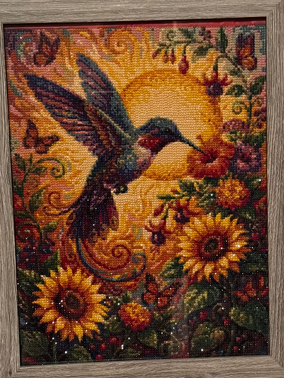 Customer photo review of Hummingbird Sunflower Magic (Diamond Painting)