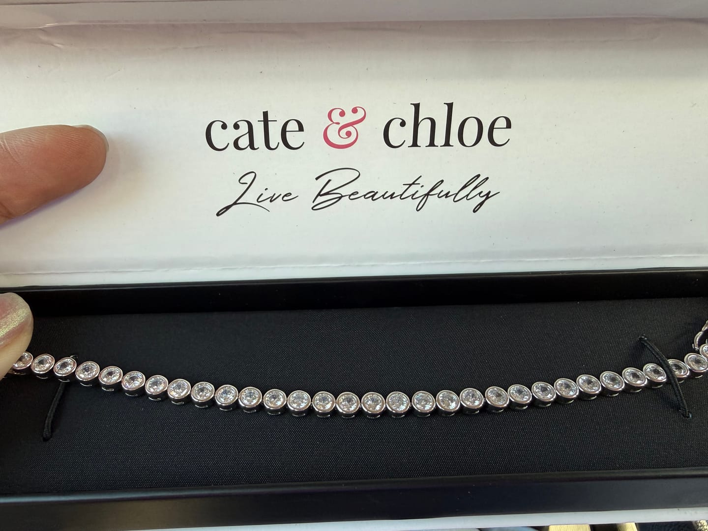 Customer photo review of Joelle 18k White Gold Plated Tennis Bracelet with Simulated Diamond Crystals