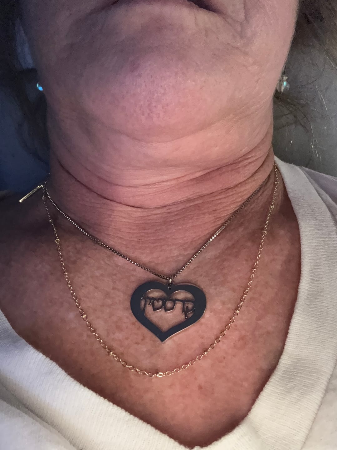 Customer photo review of Hebrew Name Heart Necklace