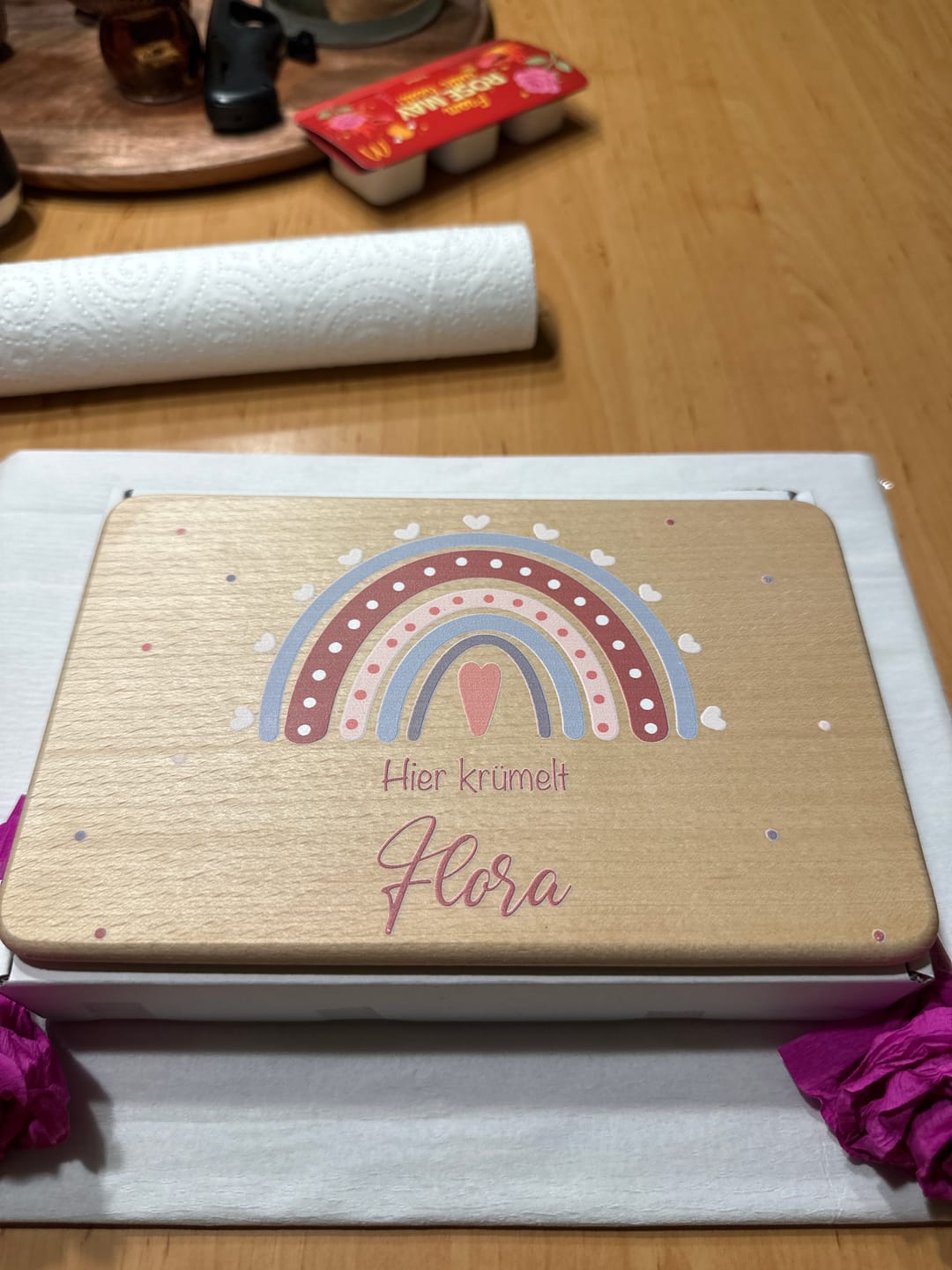 Customer photo review of Frühstücksbrettchen Holz Regenbogen