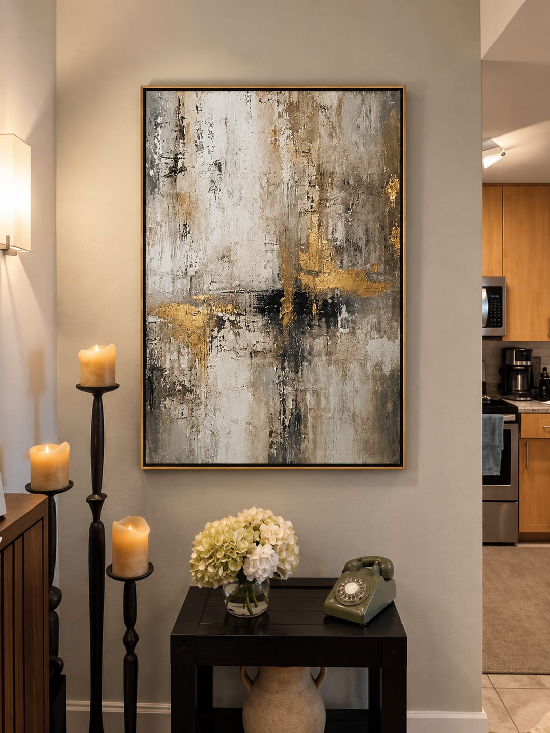 Customer photo review of "Gilded Ruins" – Industrial Gold Gray Textured Abstract Painting