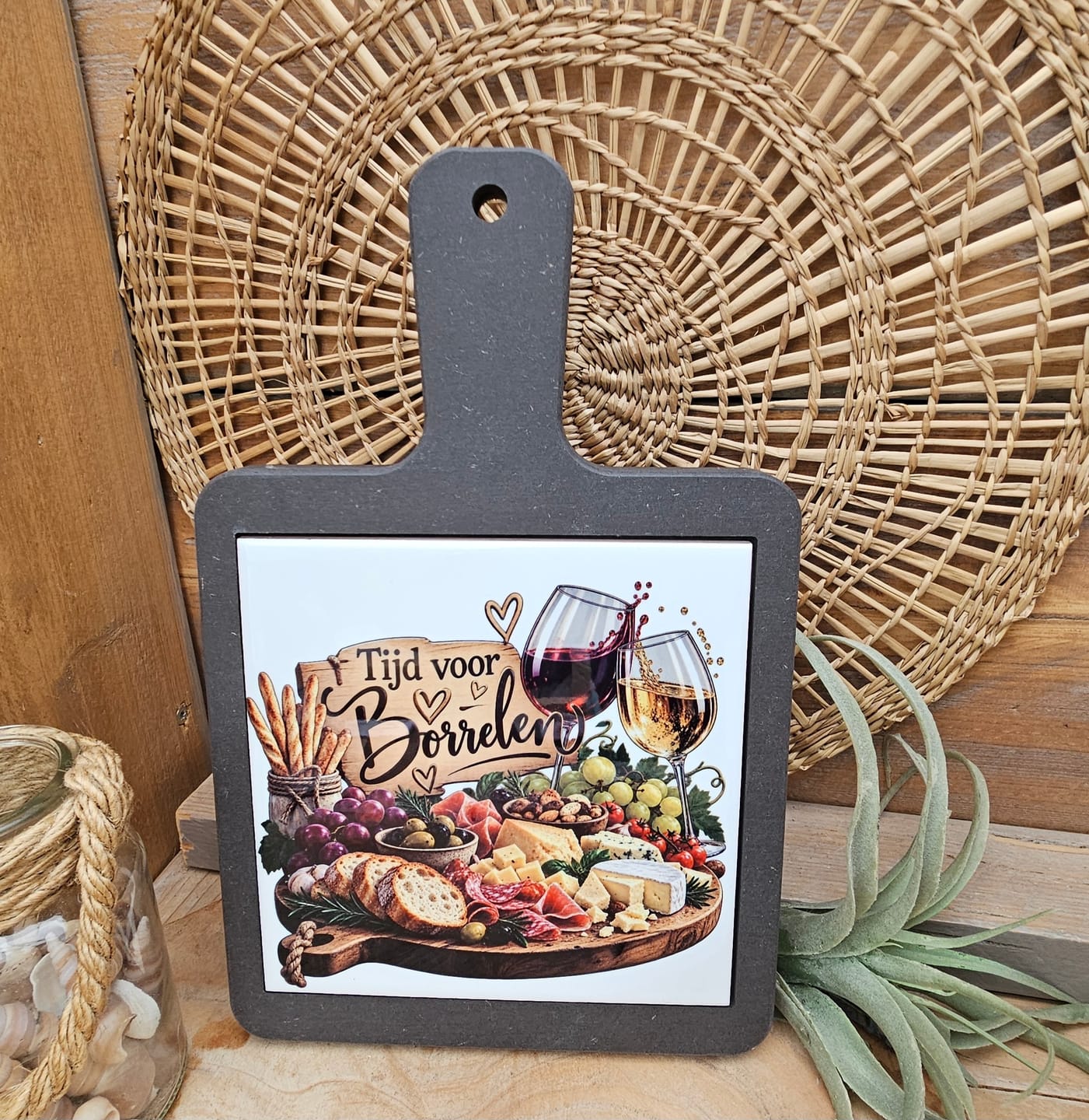 Customer photo review of Zwarte Houten Kaasplank Vierkant met Tegel 10,8 x 10,8 cm voor Sublimatie
