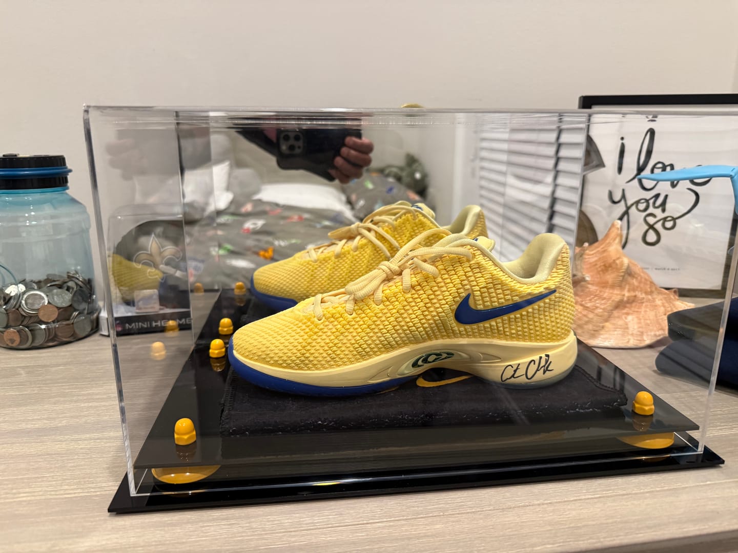 Customer photo review of Acrylic Large Single Shoe Display Case for Basketball Shoe, Soccer, Football Cleat - 15x8x9 Mirror No Wall Mounts (A013/V11)