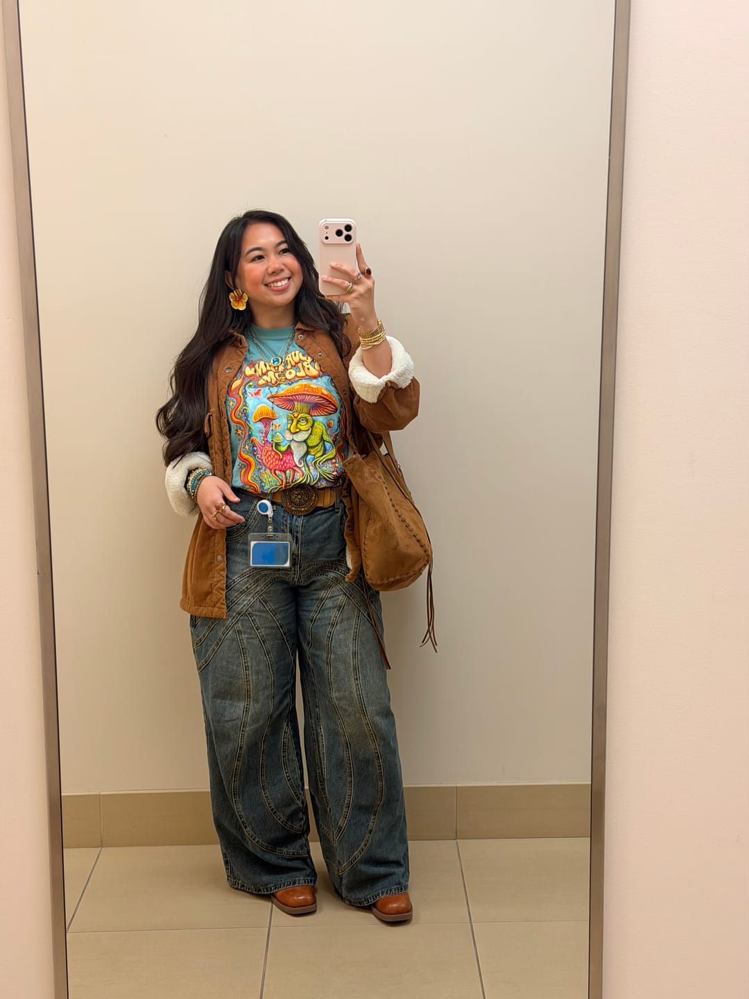 Customer photo review of Let your mind bloom | Whimsical Mushroom 70s Vibe | UNISEX T-Shirt