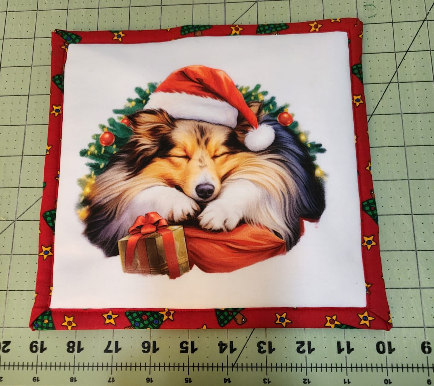 Customer photo review of Christmas Sleeping Shetland Sheepdog Fabric Panel