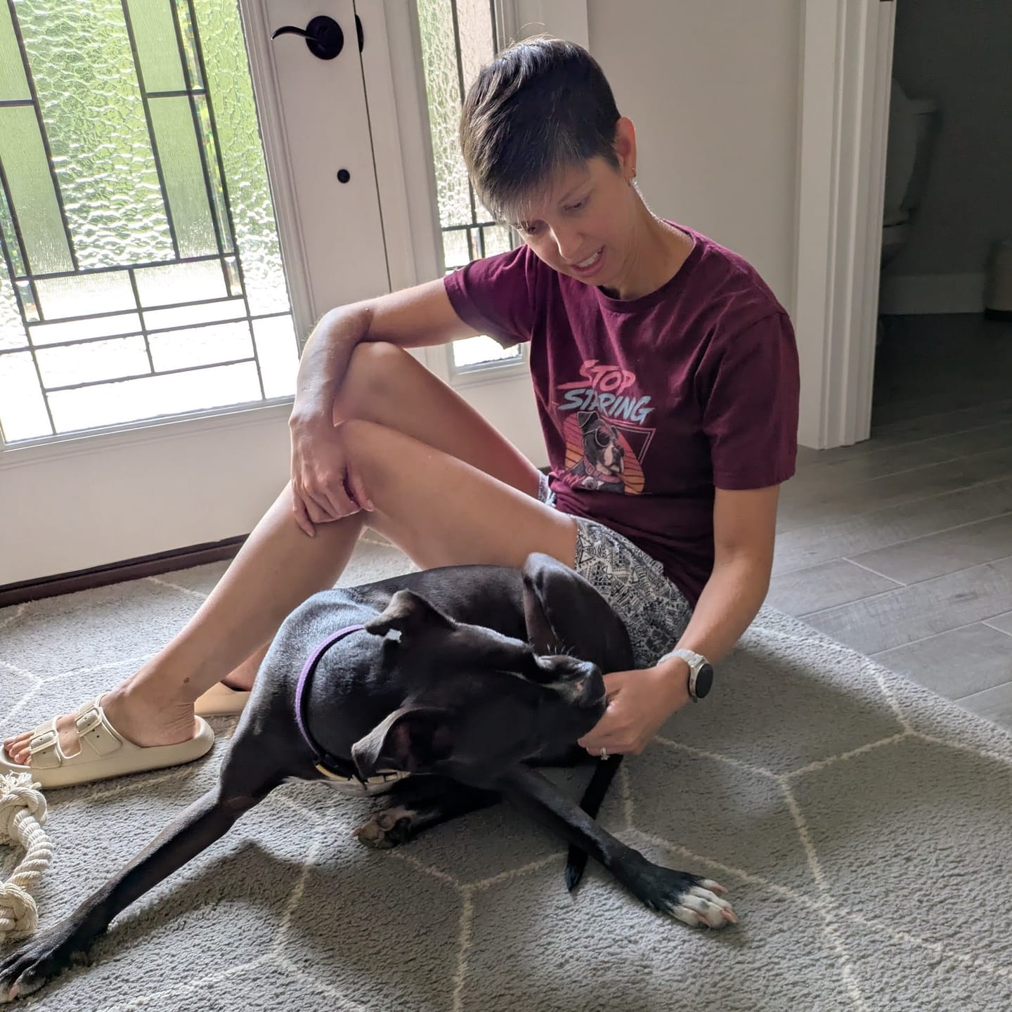 Customer photo review of Stop Staring At My Pitties Shirt