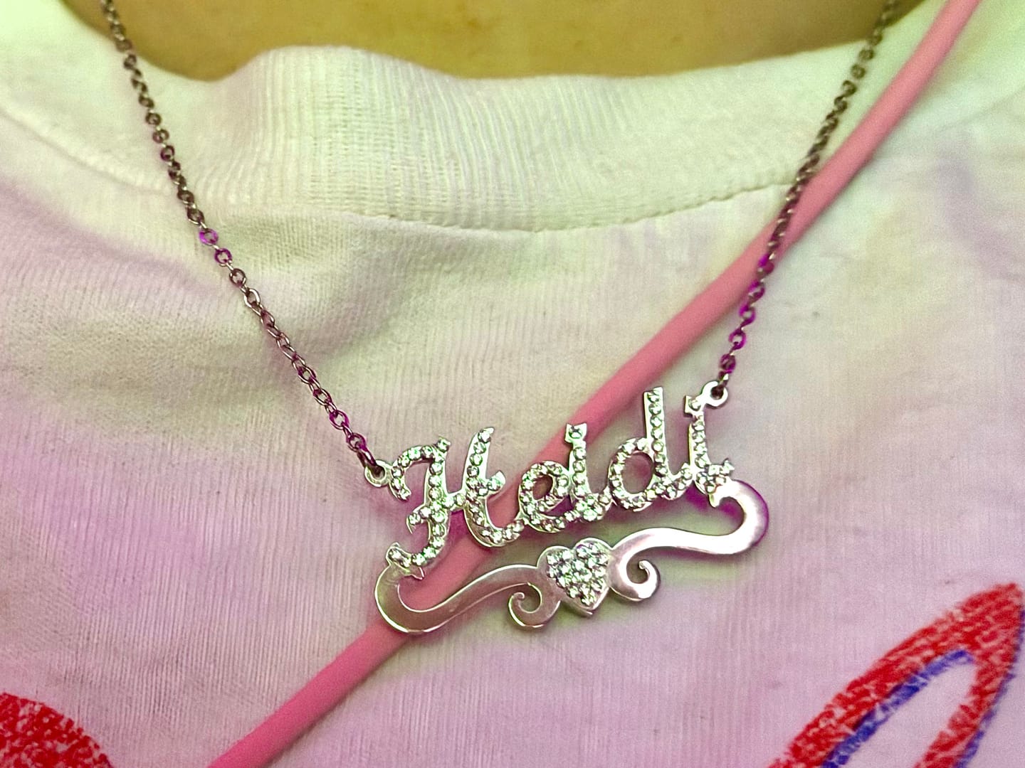 Customer photo review of Iced Heart Name Necklace