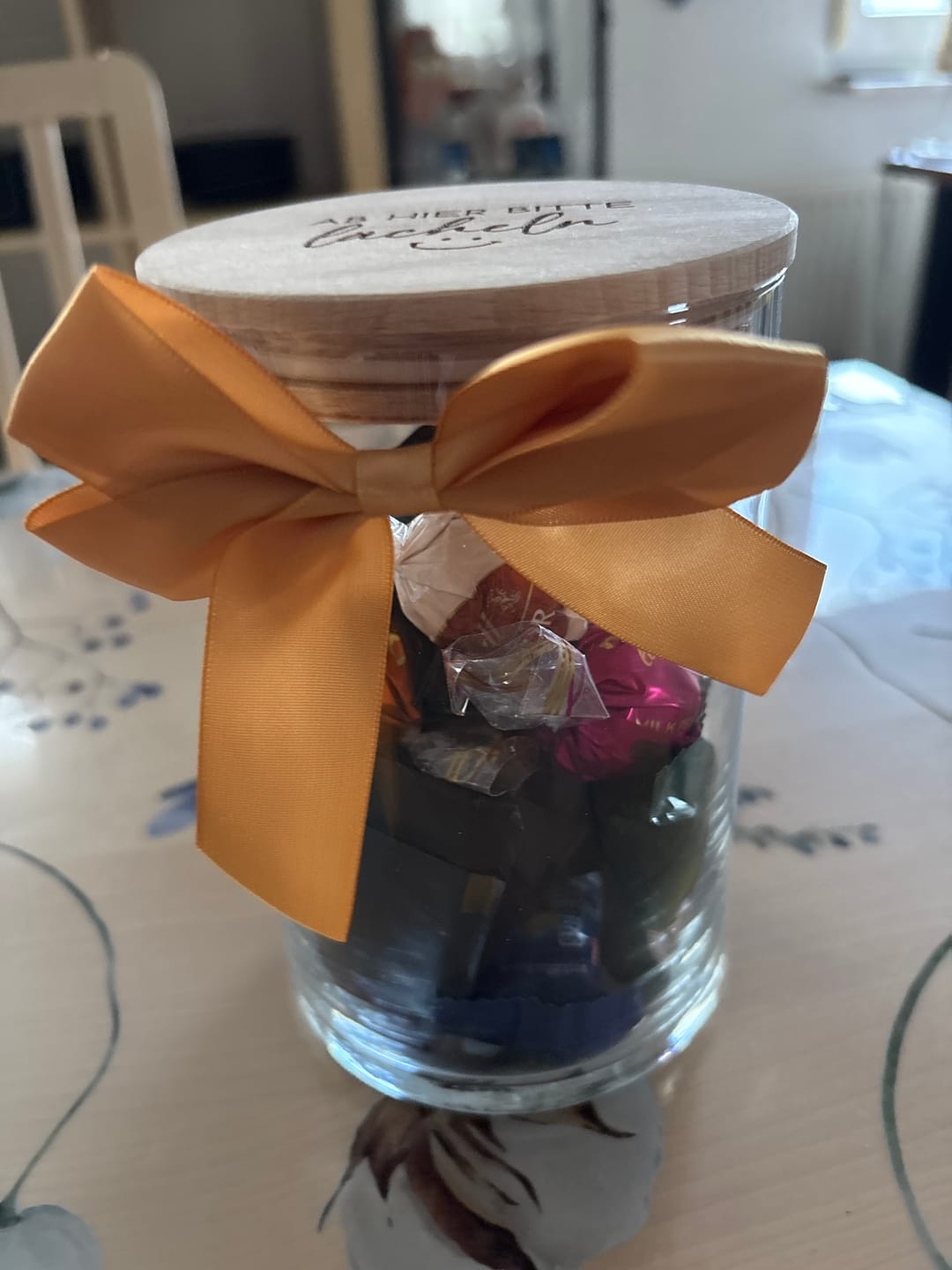 Customer photo review of Geschenk-Glas "ab hier bitte lächeln"