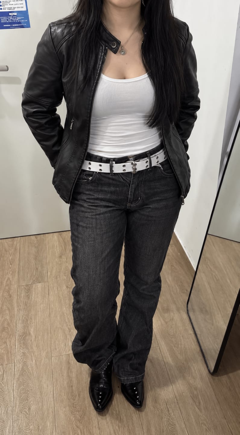Customer photo review of Women's Faux Leather Zipper Jacket,  Motorcycle Stand Collar Short PU Outer Slim Jacket