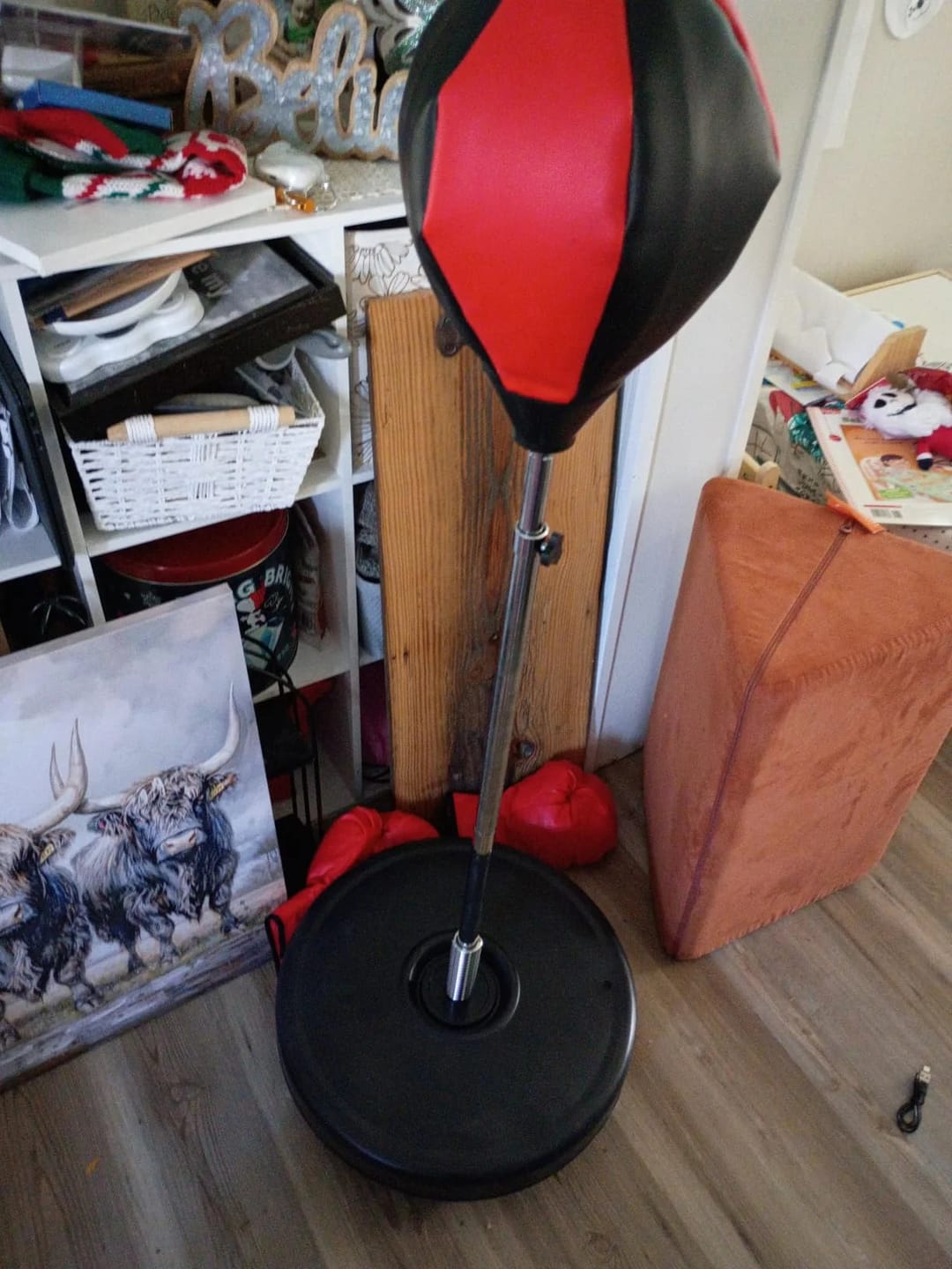 Customer photo review of Freestanding Reflex Punching Bag with Gloves & Adjustable Stand